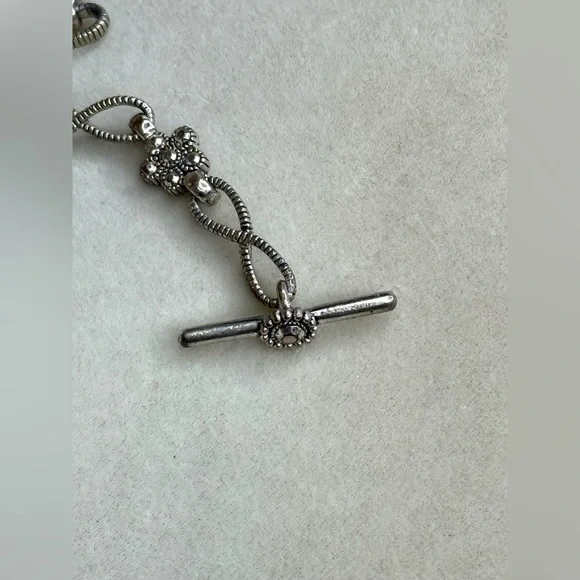 Vintage-Inspired Silver Floral Bracelet w/ Marcasite Accents & Toggle Clasp - Picture 5 of 10